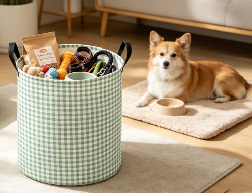 Image of 19.7 inch Laundry Basket,Dirty Clothes Hamper,Waterproof Storage Bin,Room Decor,Gift Baskets(Little Green Grid)
