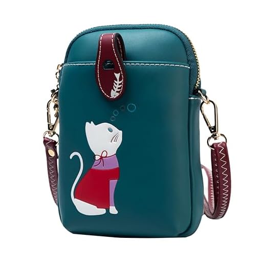 Bcony Pequeña Bolso Bandolera para Mujer de Teléfono Móvil,Lindo Gato Carteras y Correa Ajustable,Guardar Móvil de Hasta 7" (Azul)