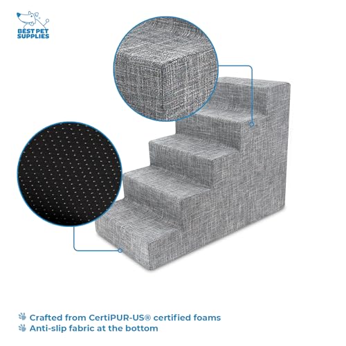 Image of Best Pet Supplies 5-Step CertiPUR-US Certified Foam Pet Stairs /Steps, 30 x 15 x 23-Inch, Gray Linen