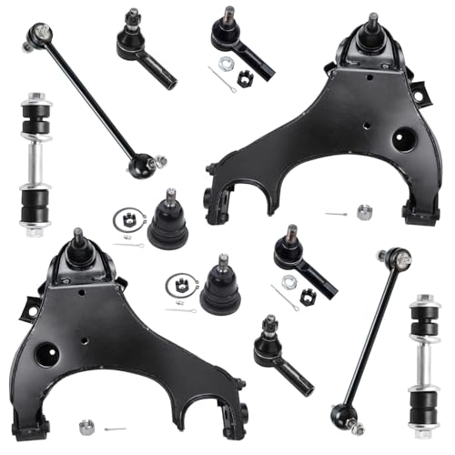 Image of Detroit Axle - 12PC Front Lower Control Arms, Ball Joints, Front Rear Sway Bars, Inner and Outer Tie Rods for 2000 2001 2002 2003 2004 Nissa Xterra