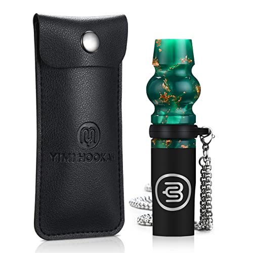 Yimi Hookah® Boquilla Cachimba Resina | Boquillas Cachimba Personal | Boquilla Shisha con estuche de cuero PU y cadena de acero inoxidable. | Accesorios Cachimba (Green)