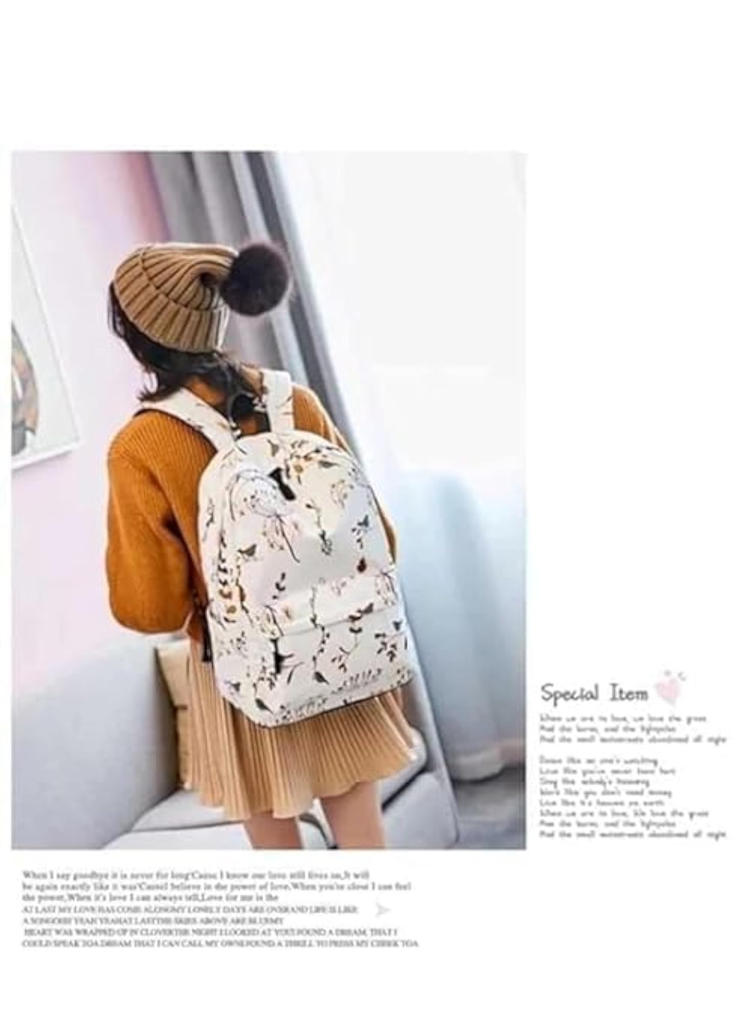 Floral and Bird Print Backpack, Casual School Bag