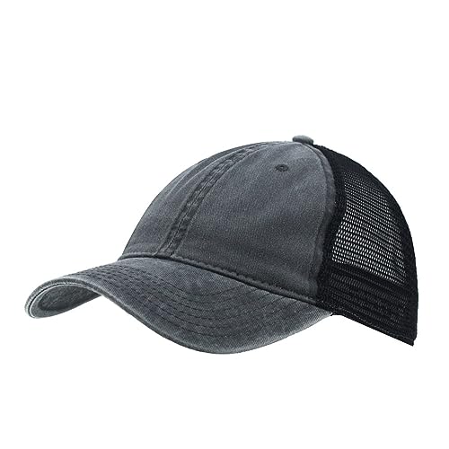 Vintage Washed Cotton Soft Mesh Adjustable Baseball Cap (Charcoal/Charcoal/Black)