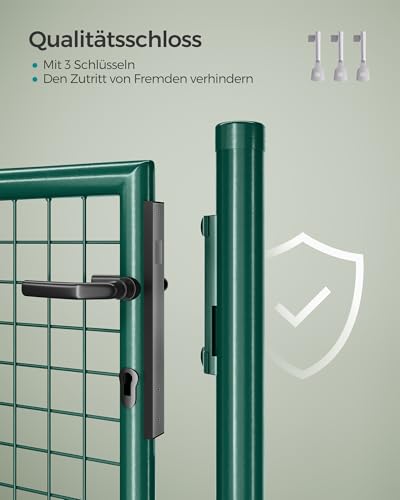 SONGMICS Gartentor, Gartentür, verzinkter Stahl, robust und langlebig, abschließbar, rundes Rohr, Tür 87 x 150 cm, 106 x 150 cm (B x H), grün GGD200G