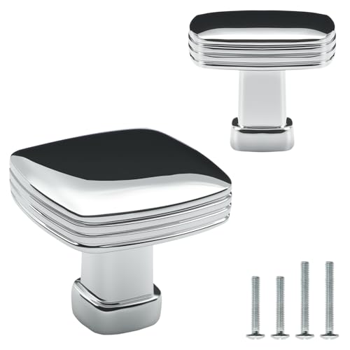 FURFITT 10 Pack Cabinet Knobs Polished Chrome 1-3/16 Inch(30mm) Length Zinc Alloy Square Knobs Drawer Dresser Kitchen Cupboard Bathroom Furniture Hardware