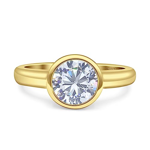 OMRANII 6mm Round Solitaire Full Bezel Set Classic Anniversary Statement Engagement Ring Cubic Zirconia Stones 925 Sterling Silver