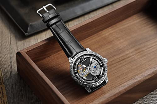 Image of FORSINING Skeleton Watch for Men Automatic Luminous Self Winding Steampunk Dress Wrist Watch, Transparent, Mechanical