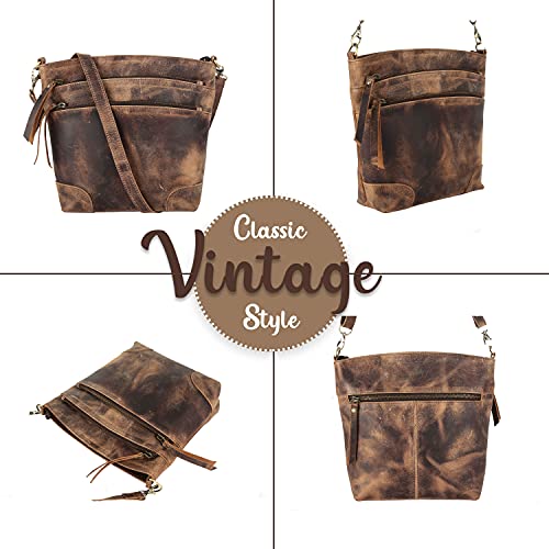 Image of Leather Crossbody Bag for women purse tote ladies bags satchel travel tote shoulder bag, Distressed Tan, Large