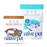 Native Pet Beef Bone Broth for Dogs (9.5 oz) & Yak Chews for Dogs (3 Large Chews) - Dog Food Topper for Picky Eaters and All Natural Dental Chews for Dogs Made with Yak Cheese for Aggressive Chewers