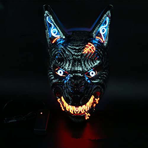 Ginkago Wolf Mask Animal Scary LED Light Up Mask for Men Women Halloween Masquerade Festival Party Cosplay Props Glow in Dark