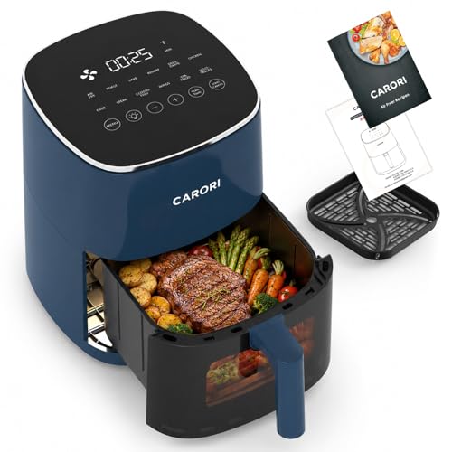 Image of CARORI 6 Qt Air Fryer with Viewing Window, 12 Presets, 1700W, 400F Max, Large Nonstick Dishwasher-Safe Basket, Bake, Roast, Reheat, Dehydrate, Blue