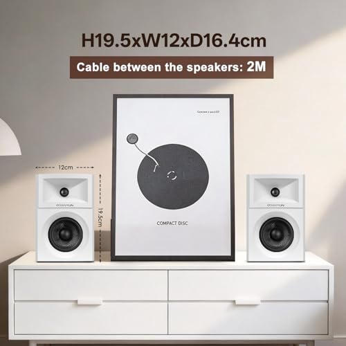 Sanyun SW203 4.0 Computer Speakers - 60W 4-Way DSP Control 3D Immersive Sound - 3" Carbon Fiber Woofer & 20mm Silk Dome Tweeter - 24bit DAC USB/Bluetooth 5.4/AUX - Studio-Grade Audio (Pair, White) - Image 3