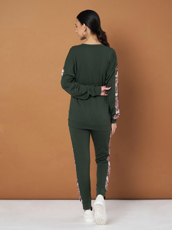 Image of DTR FASHION Cotton Blend Styled With Snake Skin Print On Sleeves Tracksuit | Co-ord Set For Women| Active Wear Suit Set For Women|