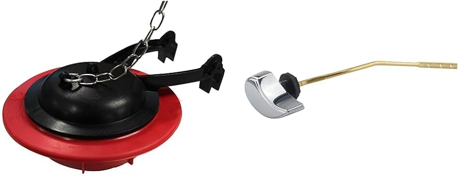 TOTO THU500S Replacement Flapper for Select 3 Inch Flush Valve Tanks, Red 1 Pack & THU068#CP Trip Lever For St743S, Chrome