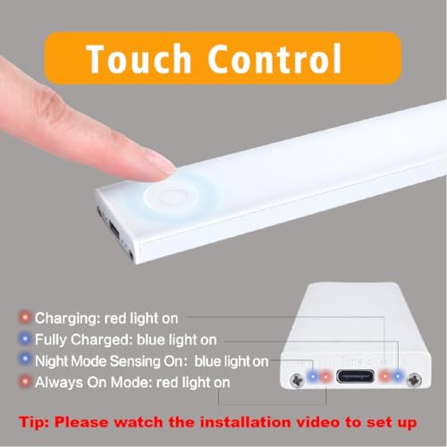 Image of 9.5 inches Full Screen Bright Motion Sensor Light Indoor, Rechargeable Touch Control Under Cabinet Lights, LED Under Cabinet Lighting for Kitchen Cabinet Closet Stairs