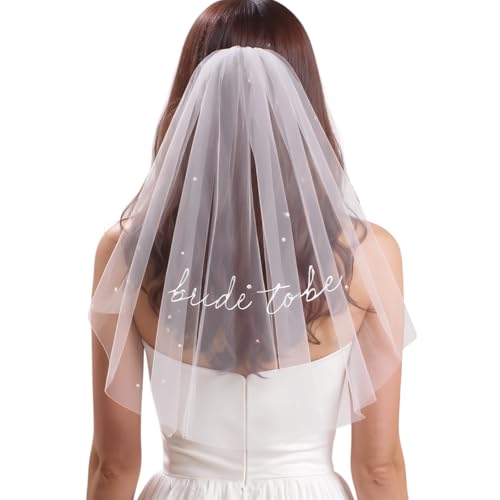 Alyxen Voile Brodé Pour La Future Mariée,Bride To Be Voile De Mariée Court Avec Peigne, Voiles De Mariage Blanc,Voile Mariée Evjf,Pour Mariages Fiançailles...