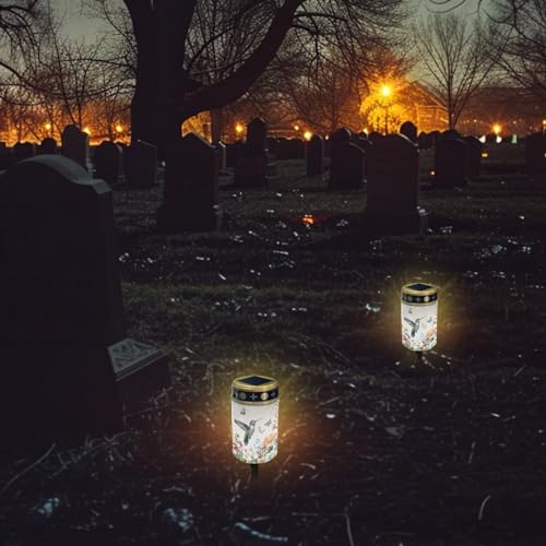 Image of Hummingbird Cemetery Solar Lights Water Resistant LED Flameless Candle Grave Lights Solar Powered Grave Decor Memorial Gift Outdoor Garden Decor Light for Prayer 2 Pcs