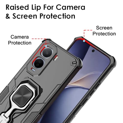 Image of TheGiftKart Tough Armor Bumper Back Case Cover for Vivo T5 Pro 5G | Ring Holder & Kickstand in-Built | 360 Degree Protection Back Case Cover for Vivo T5 Pro 5G (PC & TPU, Black)
