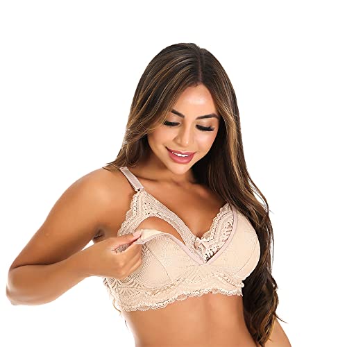 Sutiã Amamentação Maternidade Pós Parto Gestante Renda Alça Reforçada Confortável NB Store (G, Bege)