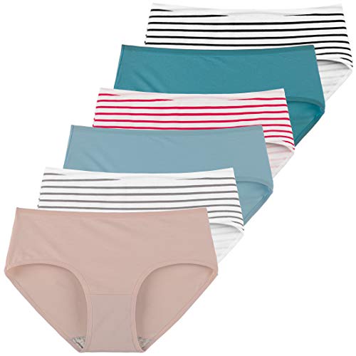 INNERSY Unterwäsche Damen Set Stretch Baumwolle Panties Streifen Slips 6er Pack (XS/36 EU, Mehrfarbig Streifen)