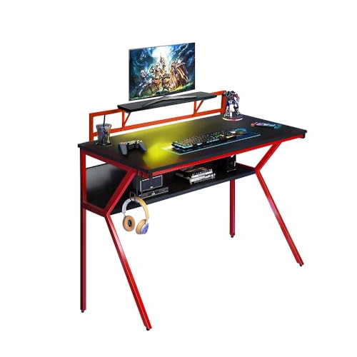 Neo Ergonomic 2 Tier Gaming Gamer Racing Computer Office Desk Table with Headphone Hook Monitor Stand & Shelf (Red) Neo Ergonomic 2 Tier Gaming Gamer Racing Computer Office Desk Table with Headphone Hook Monitor Stand & Shelf (Red)