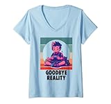 Photo Gallery donna addio realtà, virtual reality vr ar gamer maglietta con collo a v Photo Gallery donna addio realtà, virtual reality vr ar gamer maglietta con collo a v