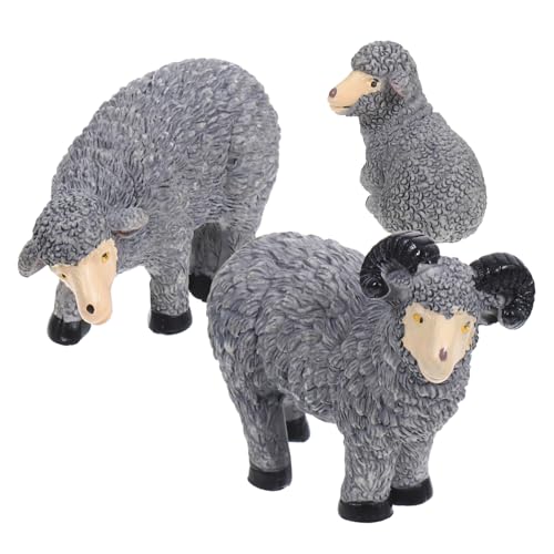 Figurines de chèvre en résine : lot de 3 mini moutons gris de table