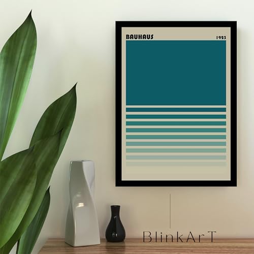 Image of BLINKART Vintage Bauhaus Retro Geometric Aesthetic Poster Gallery | Colorful Wrap Framed For Home Office Studio Living Room Modern Art Studio Decoration Abstract Shapes | (d88) | 13x10 Inch