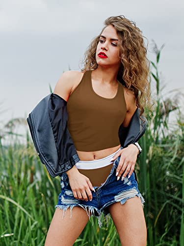 6 Pieces Basic Sleeveless Racerback Sports Crop Tank Tops For Women Girls Daily Wearing (Black, Dark Green, Chocolate, White, Olive, Gray,S) #TOP5