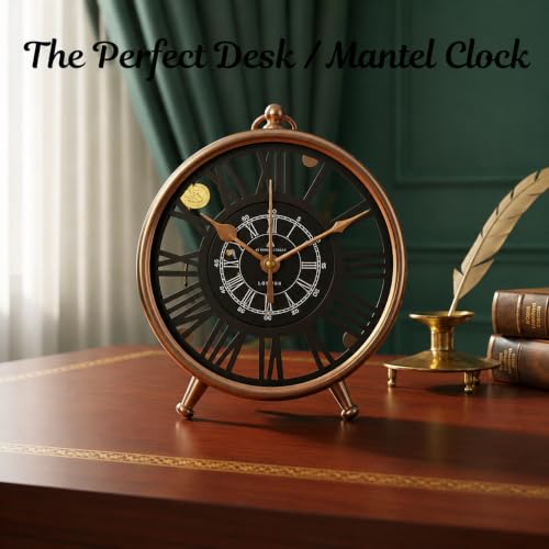 Image of VOGUISH Table Clock for Living Room Stylish| Vintage Table Clock for Home | Roman Alarm Clock for Office Desk