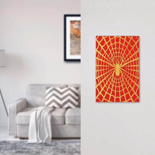 Decorative Switch Plate Covers Red Background with Golden Spiderweb Spider 1 Gang No Device Single Blank Outlet Covers Wall Plate Light Switch Cover Plate for Bedroom Home Decor