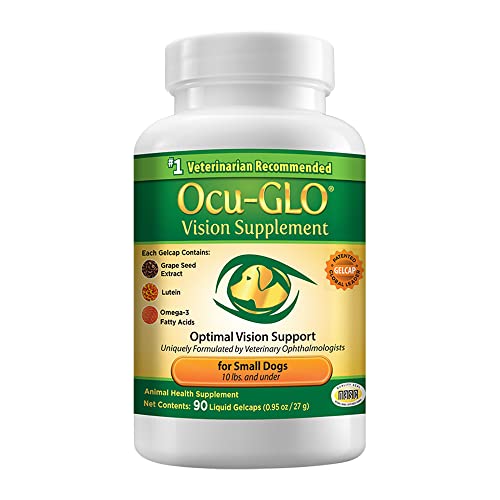 Ocu-GLO Vision Supplement for Small Dogs - Lutein, Omega-3 Fatty Acids, Grapeseed Extract - Support Optimal Eye Health & Vision in Dogs - Antioxidants for Canine Ocular Health - 90ct SNIP CAPS