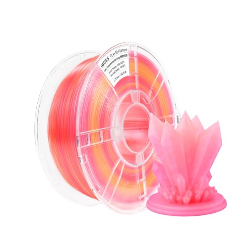 iBOSS Gradient PLA+ 3D Filamento de impresora 1,75 +/- 0,02 mm, Bobina de 1 kg (2,2 lb) Filamento de impresión 3D bicolor, se adapta a la mayoría de impresoras FDM (transparente rosa rojo naranja)