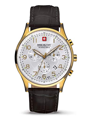 Swiss Military Hanowa Patriot 06-4187.02.001 - Reloj de Pulsera para Hombre, Correa de Piel, cronógrafo, Cristal de Zafiro, 10 Bar, Fecha