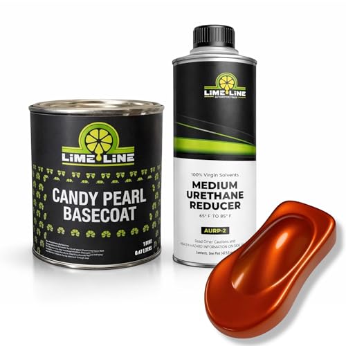 LiME LiNE Automotive Candy Pearl Basecoat + Reducer Combo Kit - Mix 1:1 - Makes 1 Quart Sprayable - Clearcoat Required (Tangerine Orange)