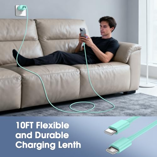 iPhone 17/16/15 Pro/Pro Max Charger, Dual Port USB-C Wall Charger with PD 40W & QC 20W Fast Charging, 10FT USB-C Cable for iPhone, iPad Pro, MacBook M1/M2/M3, Android (Green, 10 FT) - image 8