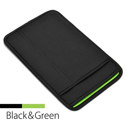 (ポケット付) iPad mini シリーズ用 JustFit スリーブケース (ブラック/グリーン) Apple Pencil 充電ケーブルが収納出来る2つのポケット付 専用設計だからジャストフィット iPad mini2/3/4/5/6/7(A17 Pro)2024 対応 IPMJFSCBG