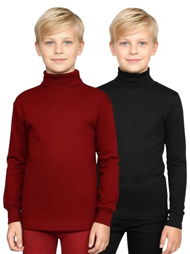 Image of Lux Cott's Wool Boys High-Neck Full Sleeves Thermal Top | High Neck Thermal Top for Boys | Pack of 2