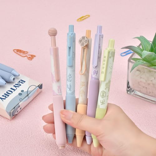 BAYTORY 5 canetas de gel fofas de tinta preta, canetas retráteis ST de ponta fina de 0,5 mm, escrita