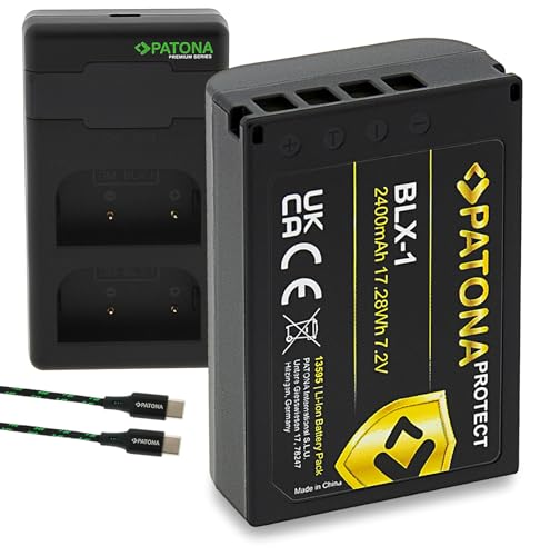 PATONA V1 Protect BLX-1 akumulator (2400mAh) z czujnikiem NTC i obudową V1 - z ładowarką USB PD Performance 161713 (1500 mA) Kompatybilny z OM System BLX-1