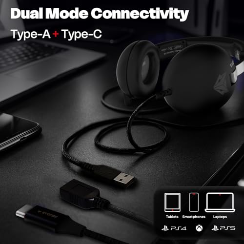 Image of EvoFox Hyperion 7.1 Gaming Headphones with Mic - Black, 50mm Drivers, Software Supported 7.1 Surround Sound, Retractable Mic, Wired (USB A + Type-C), Inline Controls, Over-Ear Swappable Ear Pads