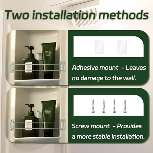 Image of 2 Pcs Rv Shower Corner Storage Length 7.6-13.6 inches,RV Camper Organizer Kit Secure Stick-on Adjustable Bars RV Accessories Closet Rod Hooks Combo for Travel Trailers and Campers