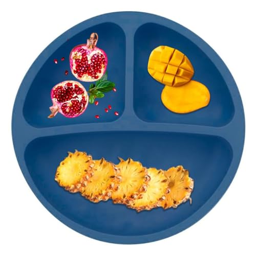 Image of Xacton Silicone Suction Plates I Baby Feeding with 3 Strong Suction Cups I BPA Free, Dishwasher, Freezer & Microwave Safe I Unbreakable I Silicon Grip I Deep Divided for Baby & Toddlers (Blue1)