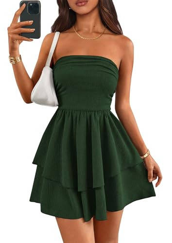 Image of PRETTYGARDEN Women's 2026 Summer Strapless Tube Mini Dress Off Shoulder Smocked Ruffle A Line Flowy Short Party Club Dresses