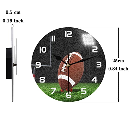 AUUXVA American Football Wall Clock Silent Non-Ticking,Sport Ball Grass Round Wall Clock Battery Operated Clock Decor for Home Wall Bathroom Kitchen Bedroom Living Room Office School Patio