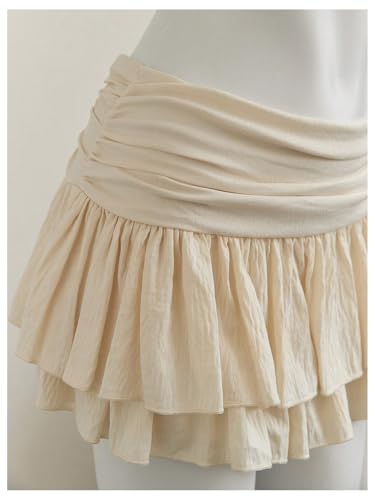 SweatyRocks Women's Y2K Layered Ruffle Skirt Low Waist Ruched A Line Flared Short Skirts3