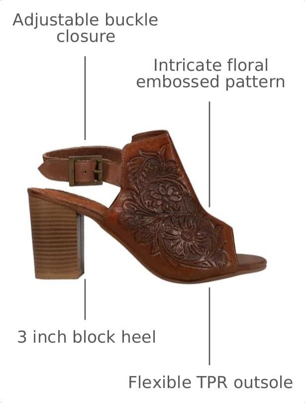 Image of ROPER Womens Mika Floral Embossed Block Casual Sandals Casual Mid Heel 2-3 inch