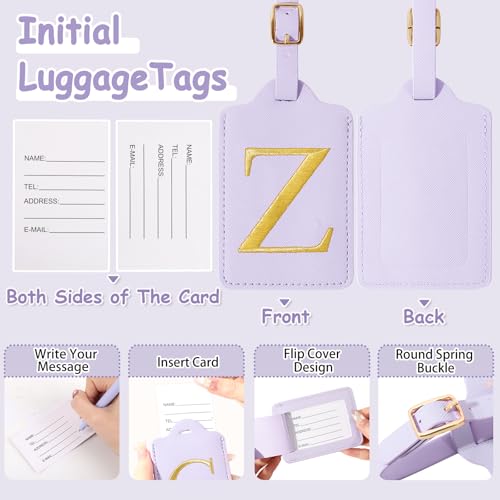 Image of Personalized Initial Letter Luggage Tags for Suitcases,Suitcase Identifier Baggage Tag,Cute Travel Luggage Tags,Best Gift Wedding Birthday for Couples Honeymoon Friend Family Vacation(Purple Z)