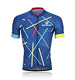 Morethan サイクルジャージ メンズ (M/ブルー/半袖) サイクリングウェア (UVカット/ポケット付き/軽量) HVP-006