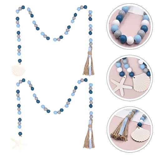 Cuentas de madera con tema del océano y borlas de estilo rústico playero en pack de 2 5